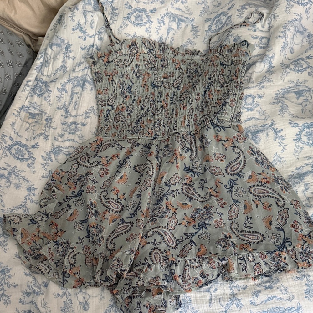 Trixxi Sage Green Paisley Smocked Romper